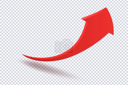 Abstract Curved Red Arrow. Market movements creative concept charts, infographics. Red curve arrow with shadow on transparent. Trading stock news impulses. Realistic 3d vector design of trend