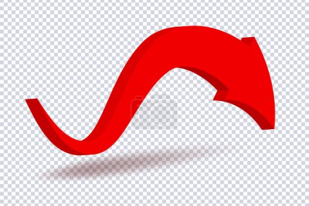 Abstract Curved Red Arrow. Market movements creative concept charts, infographics. Red curve arrow with shadow on transparent. Trading stock news impulses. Realistic 3d vector design of trend