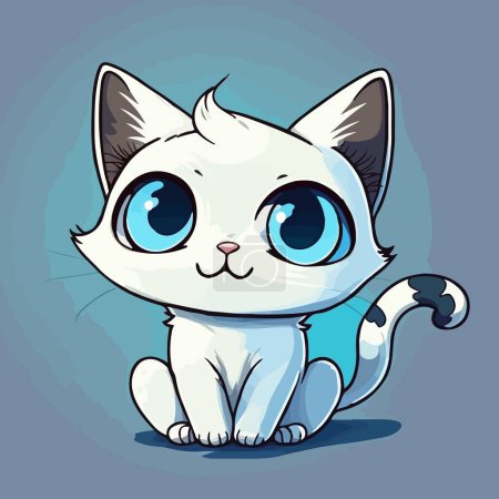 Cute biały kot z niebieskimi oczami Ilustracja kreskówki. Wysokiej jakości zdjęcie