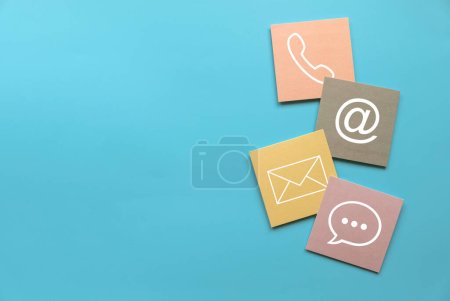 Photo for Icon of communication type on colorful paper. Contact us or Customer support hotline people connect. - Royalty Free Image