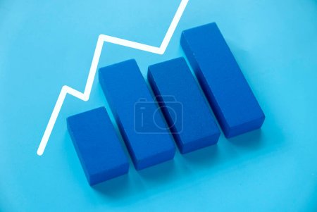 Business charts. Company financial report. Goal for business, bank, finance, investment, money. Quarterly report concept. Blue bar chart.