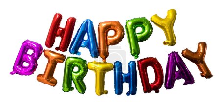 Téléchargez les photos : Ballon de papier d'aluminium coloré de texte HAPPY BIRTHDAY isolé sur blanc. souhaits d'anniversaire. - en image libre de droit