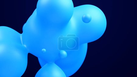 Téléchargez les photos : Metaverse 3d abstract background with droplets blue metaball molten wax merge fly drops liquid bio bubbles transformation seamless loop 4k metaspheres meta ball notion design render for presentation - en image libre de droit