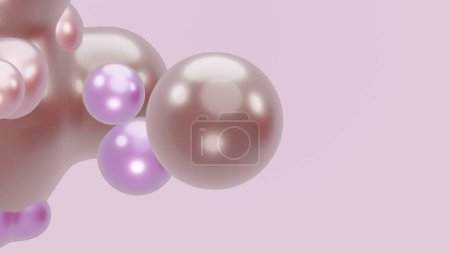 Photo for 3D render animation motion design presentation wallpaper metaverse. White abstract metasphere liquid shape moving deformation transition to meta balls bubbles drops pearls molecules on pink background - Royalty Free Image