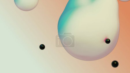 Photo for Liquid animated moving white meta ball floating spheres blob drops bubbles metaball metasphere deformation space orange background with black little pearls beans 3d render abstract animation metaverse - Royalty Free Image