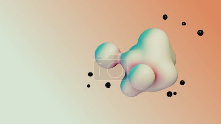 Foto de Liquid animated moving white meta ball floating spheres blob drops bubbles metaball metasphere deformation space orange background with black little pearls beans 3d render abstract animation metaverse - Imagen libre de derechos
