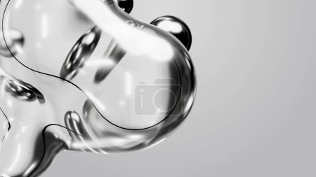 Téléchargez les photos : 3d render motion design pattern metaverse monochrome gray white abstract art object metaball metaspheres in glass water liquid silver metal meta ball transition deformation process on white background - en image libre de droit