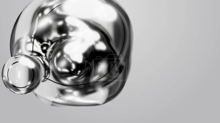 Téléchargez les photos : 3d render motion design pattern metaverse monochrome gray white abstract art object metaball metaspheres in glass water liquid silver metal meta ball transition deformation process on white background - en image libre de droit