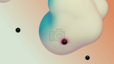 Foto de Liquid fluid dynamic abstract animated white metaball floating spheres blobs drops bubbles in transition deformation beige background with black little pearls 3d render for presentation business adds - Imagen libre de derechos