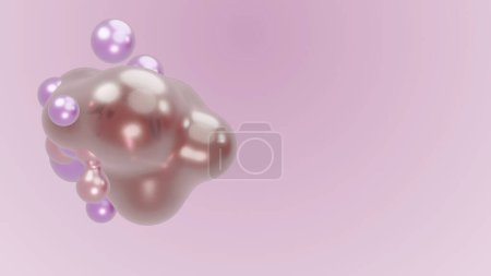 Téléchargez les photos : 3D render animation motion design presentation background wallpaper metasphere. Pink purple abstract meta sphere liquid shape moving deformation transition to meta balls bubbles drops pearls molecules - en image libre de droit