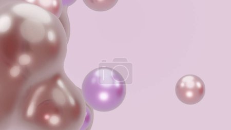Photo for 3D render animation motion design presentation background wallpaper metasphere. Pink purple abstract meta sphere liquid shape moving deformation transition to meta balls bubbles drops pearls molecules - Royalty Free Image