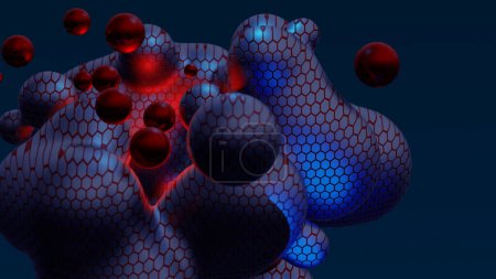 Foto de Abstract neon multicolored metaball with scale reptile texture meta ball bubble transition transformation for business presentation background template for reports futuristic 3d render animation loop - Imagen libre de derechos