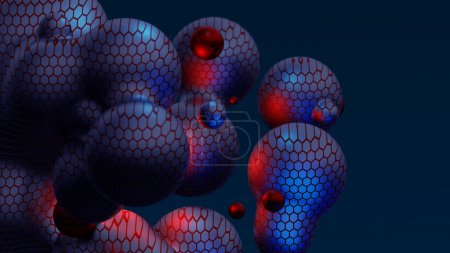 Foto de Abstract neon multicolored metaball with scale reptile texture meta ball bubble transition transformation for business presentation background template for reports futuristic 3d render animation loop - Imagen libre de derechos