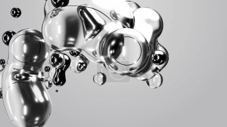 Photo for 3d render motion design wallpaper animation business presentation monochrome grey white metaball gray liquid water soapy mercury bubble metasphere ball silver metal transition deformation metaverse - Royalty Free Image
