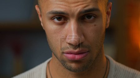 Photo for Portrait man African American adult guy serious angry pensive expression looking at camera Latino multiracial ethnicity male businessman with sad offended face emotion posing close-up headshot indoors - Royalty Free Image