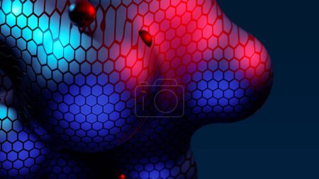 Téléchargez les photos : Abstract neon multicolored metaball with scale reptile texture meta ball bubble transition transformation for business presentation background template for reports futuristic 3d render animation loop - en image libre de droit