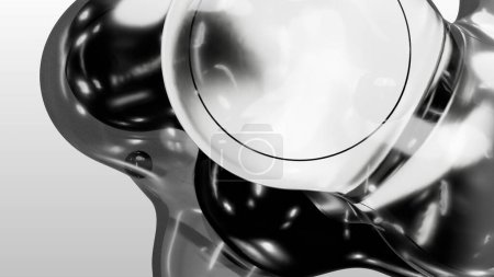 Foto de 3d render motion design wallpaper animation business presentation monochrome grey white metaball gray liquid water soapy mercury bubble metasphere ball silver metal transition deformation metaverse - Imagen libre de derechos