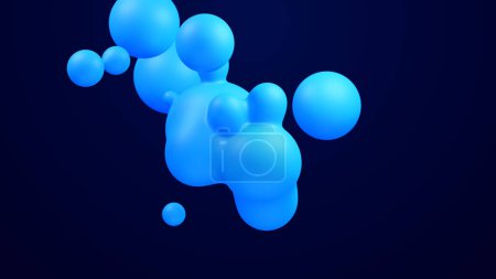 Photo for Metaverse 3d abstract background with droplets blue metaball molten wax merge fly drops liquid bio bubbles transformation metal spheres metal ball motion design render for medical healthy presentation - Royalty Free Image