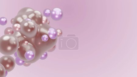 Foto de 3D render animation motion design presentation background wallpaper metasphere. Pink purple abstract meta sphere liquid shape moving deformation transition to meta balls bubbles drops pearls molecules - Imagen libre de derechos