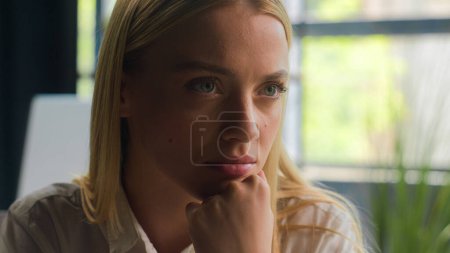 Photo for Pensive Caucasian woman alone girl business entrepreneur suffer looking away think dream difficult thinking doubt at office deep thoughts bad memories worried businesswoman upset psychology problem - Royalty Free Image