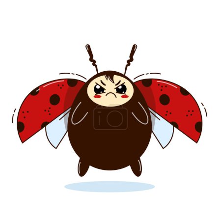 Illustration for Angry ladybug. A cartoon illustration of a ladybug with an angry expression. Vector illustration for designs, prints and patterns, wall art, card. Isolated on white background - Royalty Free Image