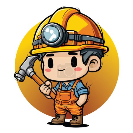Cute cartoon Construction worker Chibi stlye.