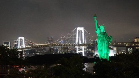 Panorama of Tokyo With Statue of Liberty, Japan