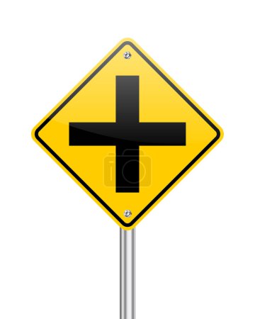 4-way intersection traffic sign on white