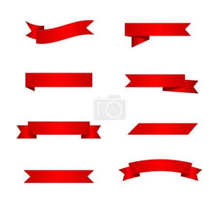 Illustration for Set of red ribbon banner on white - Royalty Free Image