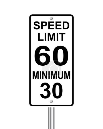 Téléchargez les illustrations : Panneau de signalisation Limite de vitesse 60 minimum 30 sur blanc - en licence libre de droit