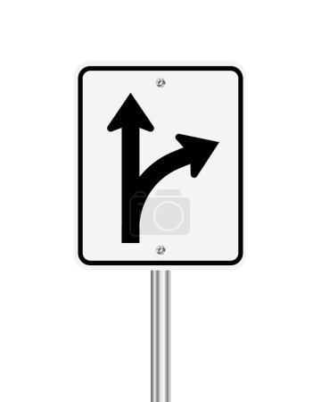 Téléchargez les illustrations : Droit à travers et tourner à droite panneau de signalisation sur blanc - en licence libre de droit