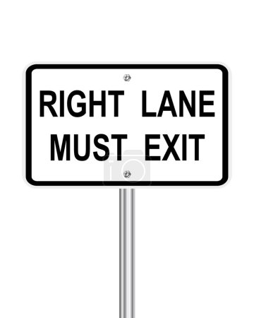 Right lane must exit traffic sign on white