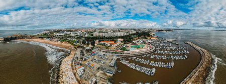 Photo for Oerias, Portugal - December 17, 2022: Aerial drone view of Oerias Marina and Carvavelos to the west and Paco do Arcos to the east, Lisbon, Portugal - Royalty Free Image