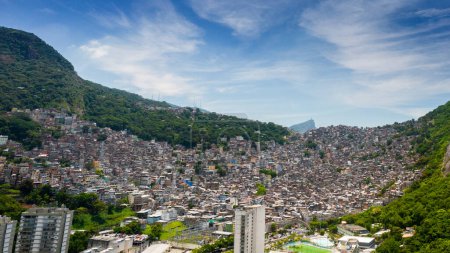 Photo for Aerial panoramic view of a Rocinha favela in Sao Conrado, Rio de Janeiro, Brazil, home to roughly 70,000 inhabitants - Royalty Free Image
