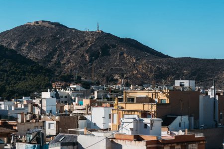 Photo for Aerial view of Cartagena buildings and mountains in the Autonomous Community of Murcia, southeastern Spain - Royalty Free Image