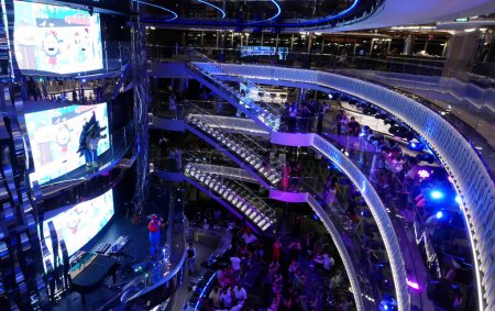 Photo for Atlantic Ocean - November 24, 2023: Wide angle view of Atrium in the MSC Seaview during a live show - Royalty Free Image