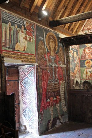 Photo for Pedoulas, Cyprus - 5 September 2022: Archangelos Michael (Archangel Michael) church interior, which is a UNESCO World Heritage Site and along in the Trodos Region. It is built in 15th century - Royalty Free Image