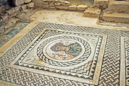 Photo for Kourion, Cyprus - 6 September 2022: Mosaic of Ktisis at the House of Eustolios in Kourion, Limassol - Royalty Free Image