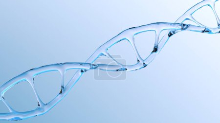 Foto de Estructura de ADN humano con hélice de vidrio, ácido desoxirribonucleico sobre fondo azul, moléculas de ácido nucleico, genoma humano, ciencia del desarrollo, información, cambio cromosómico, representación 3d, espacio de copia - Imagen libre de derechos
