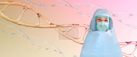 Foto de Científica, médico, estructura del ADN humano con hélice, ácido desoxirribonucleico, moléculas de ácido nucleico, método de investigación del genoma humano, ciencia del desarrollo, información genética codificada, cambio cromosómico - Imagen libre de derechos