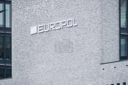 Photo for Building European Union Agency for Law Enforcement Cooperation with Europol text on facade, EU institutions, counterterrorism intelligence sharing, Hague, Netherlands - September 10, 2023 - Royalty Free Image