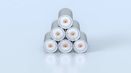 Photo for New li-ion Batteries 4680 manufacturing, high energy cylindrical accumulators, Mass production line, power and energy for electric vehicles, advanced technology and innovation, 3d render - Royalty Free Image