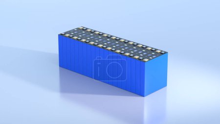 Foto de Células prismáticas, batería de LFP de fosfato iónico de litio rectangular para vehículos eléctricos modernos y almacenamiento de energía, renderizado 3D - Imagen libre de derechos