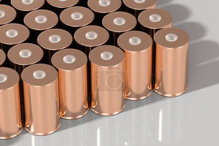 Photo for Pack 4680 format cylindrical lithium traction peach battery for modules, high energy cylindrical accumulator for Electric Vehicle or Hybrid Car, advanced technology, Automotive Industry, 3d render - Royalty Free Image