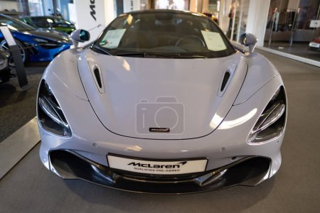 Photo for Ceramic grey luxury Sports car McLaren 720S Coupe, Supercar Culture, allure of high-performance vehicles, epitome automotive elegance, pinnacle car engineering, Frankfurt, Germany - December 16, 2023 - Royalty Free Image