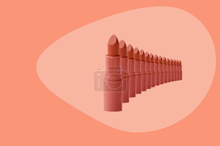 Set von matten Lippenstift auf Hintergrund, Pfirsich Fuzz, rosa, Korallenfarbe Nahaufnahme, Konzept, Mode Color Trend-Palette, dekorative Kosmetik