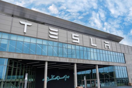 Photo for Tesla Giga Berlin lobby, Gigafactory Berlin-Brandenburg Tesla's first manufacturing location in Europe, our most advanced, sustainable and efficient facility yet in Berlin, Germany - February 19, 2024 - Royalty Free Image