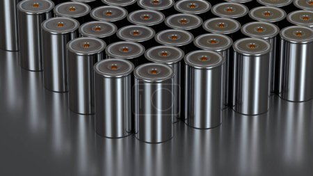 Photo for Group 4680 format cylindrical lithium traction battery for battery modules, mass production accumulators high power and energy for electric vehicles, use dry electrode, isolated image, 3d rendering - Royalty Free Image
