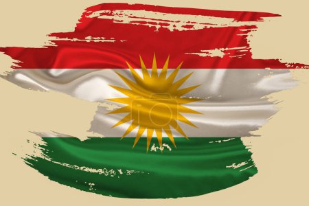Nationalflagge Kurdistans am Pinselstrich, Symbol diplomatischer Beziehungen und Partnerschaft, Touristenbroschüren, Patriotismus und Länderstolz, Demokratie, Freiheits- und Unabhängigkeitskonzept, Nationalfeiertage