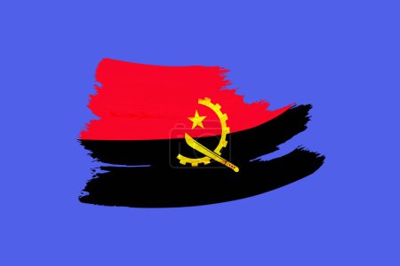 Kreative nationale Grunge-Flagge Angola, Pinselstrich auf blauem, isoliertem Hintergrund, Konzept der Politik, globales Geschäft, internationale Zusammenarbeit, Basis für Designer, Rechte und Freiheiten der Bürger